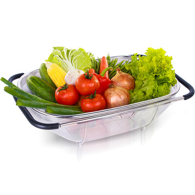 

Baijie Kitchen Stainless Steel Washing Basket Basket Vegetable Basin Sink Drainage Basin Telescopic Drainage Tank DT-W1202