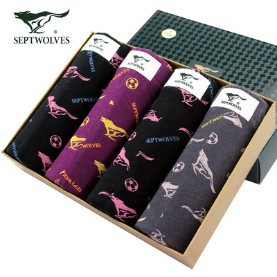 

Seven wolves men&39s underwear cotton waist breathable sports angle underwear four installed XXL code 95012-4