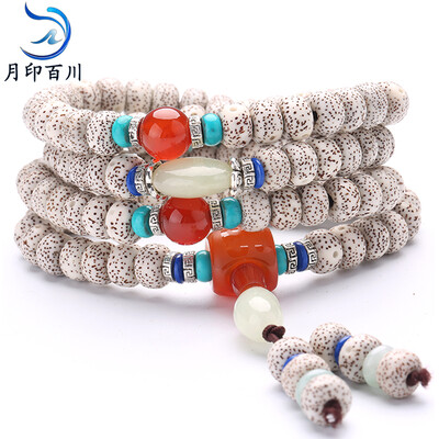 

Moon India Sea high dense Shun white star Bodhi 108 Buddha beads hand string men and women couples multi-turn bracelet 7 * 9mm