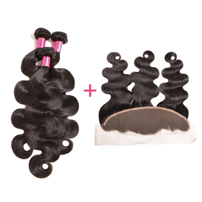 

lace frontal&bundle hair Body Wave Brazilian Closure Weft And Wavy Human Hair 8A Mink Brazilian Virgin Hair With Baby Hair
