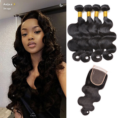 

Malaysian Virgin Hair Body Wave 4 Bundles with Lace Closures Baby Hair Malaysian Virgin Human Hair Bundles with Lace Closure Bodyw