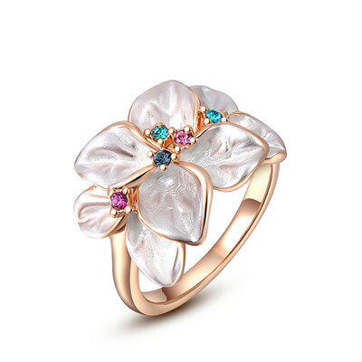 

Yoursfs 18K Gold Plated Enamel Flower Design with Colorful Crystal Cocktail Ring for Best Gift