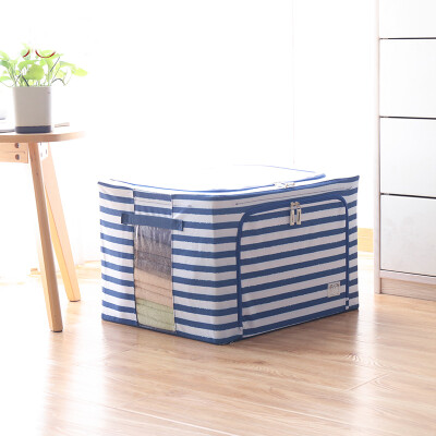 

Youfen B series Oxford cloth storage box steel frame foldable clothes storage box quilt storage box large 66 liters blue stripes