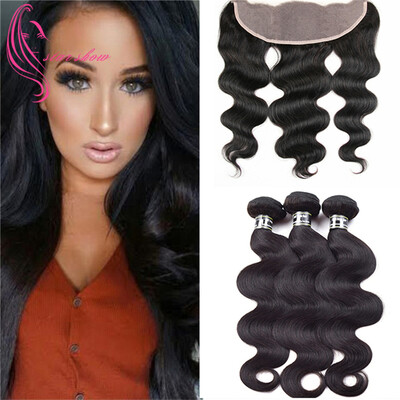

7A Brazilian Virgin Hair 3 Bundles With Frontal Body Wave With Frontal Full and Thick Hair Bundles With Frontal 13x4 Crochet Hair