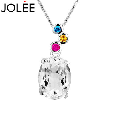 

Feather JOLEE necklace natural white crystal pendant color gem pendant S925 silver clavicle chain fashion jewelry send girlfriend honor wife gift white