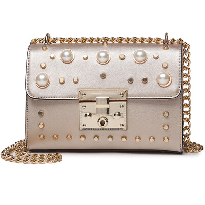 

DEER LOVE small square package new pearl rivet chain fashion cute shoulder Messenger bag LE17632 gold and silver color