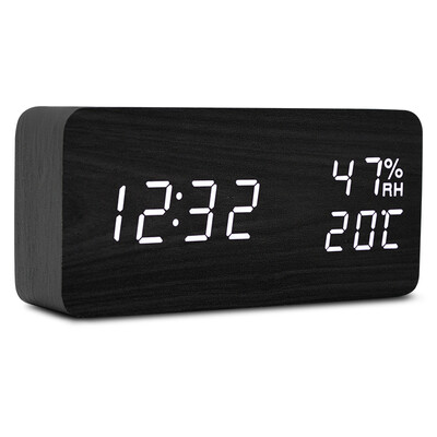 

TXL alarm clock creative mute voice control luminous electronic clock fashion living room wood clock clock Zhong Ruisi E black