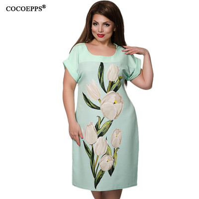 

COCOEPPS Elegant Floral Print Dresses Big Size Square Collar Women Summer Dress 2017 New Fashionable Plus Size Female Vestidos