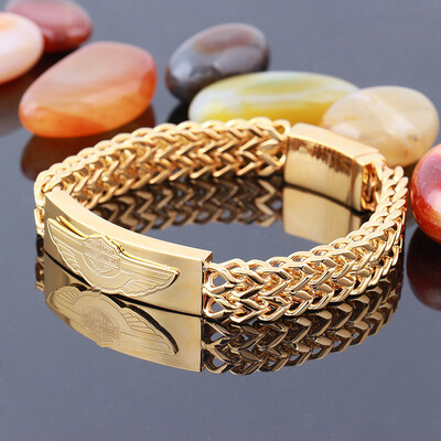 

Harley Bracelet Mens 316l Stainless Steel Jewelry Harley Pattern Gold Color Hand Chain Men Bracelet Bangle For Male