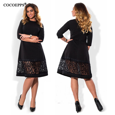 

COCOEPPS -6XL elegant blue women dress big sizes Autumn o-neck loose dresses plus size Knee-Length dress black red casual dress