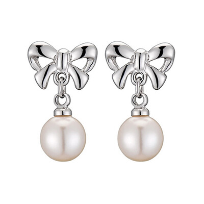 

Yoursfs @ Women Pearl Drop Серьги 18k Белое золото Позолоченные Симпатичные Bowknot Ювелирные изделия Мода Стад Серьги Подарок