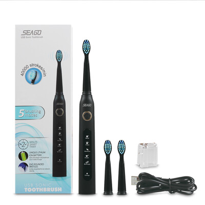 

Sonic Electric Toothbrush 3 brush heads for Adult 5 Cleaning Modes USB Charging Power Tooth Brush Waterproof Portable Travel
