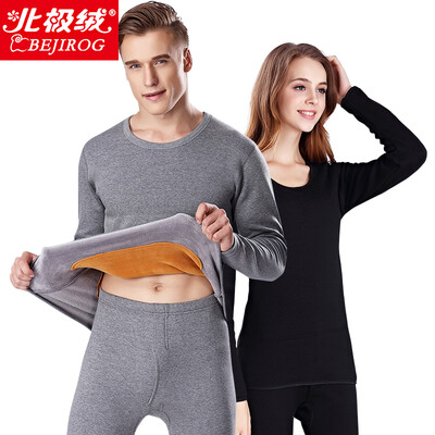 

Arctic velvet thermal underwear men&women gold A plus velvet thick round neck couple warm suit autumn clothing long trousers suit male dark gray 3XL
