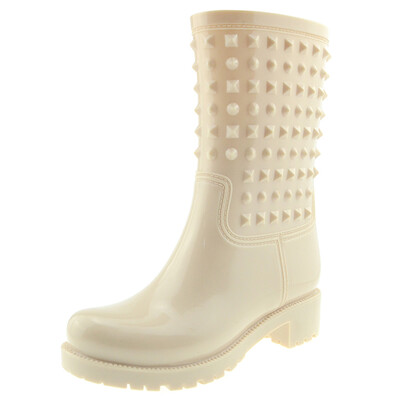 

Haitian Halteke rain boots in the tube fashion rivets waterproof rain boots rubber shoes water shoes P002 apricot color 38 yards