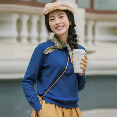 

Yan Man INMAN 2017 autumn new sticky polyester blended short before long pendants round knit sweater female 1873132209 flower green green