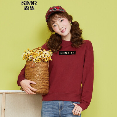 

Semir sweater ladies round neck collar letters flocking loose long sleeves T-shirt 12316160061 dark gray S