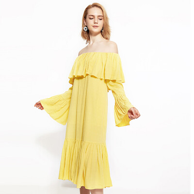 

UR youth women retro fashion cascade lotus leaf dress YL13S7BN2000 yellow S