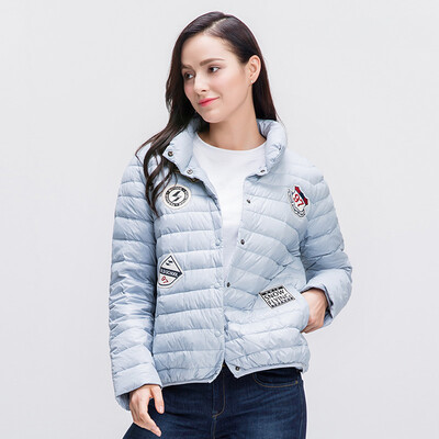 

Snow autumn&winter Korean version of the down jacket women&39s thin short paragraph fashion letters stickers autumn feather jacket A1621YY652 white 8011 L