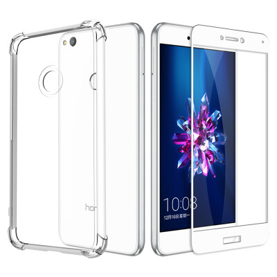 

Send full-screen tempered film] ESCASE Huawei glory 8 youth version of the phone shell / glory 8 youth version of the steel film full-screen white air bag drop soft shell / transparent protective cover