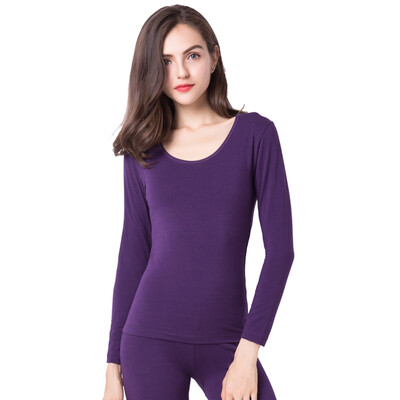 

Gangsha Qiuyi Qiuku Men&women underwear set cotton sweater thin section round neck Slim bottoming warm suit female models - Violet L