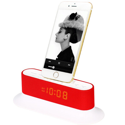 

RSRCL12 Apple phone base stereo Bluetooth speaker iphone7 / 6S / 5Sipad4air new Lightning interface charging dock FM radio alarm clock black