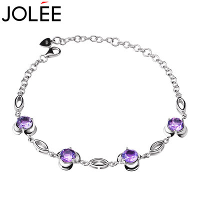 

Feather JOLEE bracelet crystal bracelet S925 silver bracelet fashion simple color gem jewelry to send his girlfriend honor wife gift purple purple code