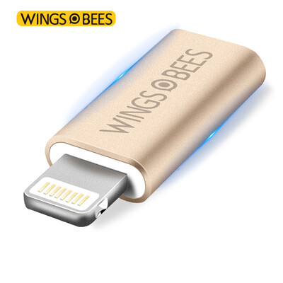 

Bee wing aluminum alloy Andrews Apple adapter adapter head Micro USB turn Lightning charge data cable support iphone5 6s 7 earth Hao gold