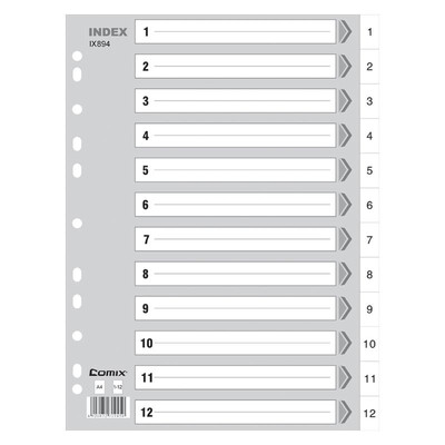 

Comix IX894 A4 easy to class PP annual index paper 12 pages 1-12 11 hole office stationery