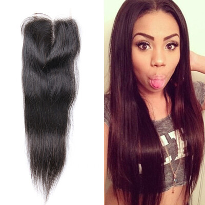 

4x4 Straight Lace Closure with Bleached Knots Baby Hair Natural Hairline Peruvian Virgin Human Hair Closure Hair Natural Color