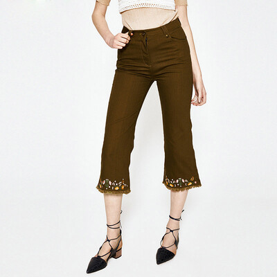 

UR charm women collage decorated bell pants casual pants WH04S6DN2000 dark green