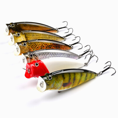 

1pc Sunlure Brand Fishing Lure 3.74 "-9.5cm Рыболовные снасти 16.65g Поппер Lure Set 6 Color Fishing Bait 4 # Hook