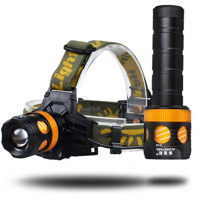 

Superbright LED Headlamp 2 Light Model Head Troch Waterproof Headlight Rechargeable Batteries Adjustable with 18650 lithium ion