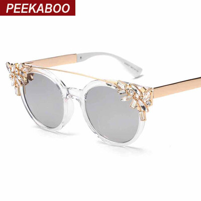 

Peekaboo Luxury rhinestone cat eye sunglasses women designer transparent frame ladies reflective fashion sun glasses