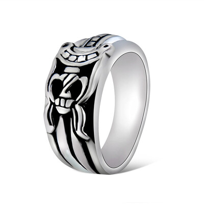 

Yoursfs Vintage 18K White Gold Plated Jewelry with Engraved Silver Cross SwordSilver & Black Rings for Men