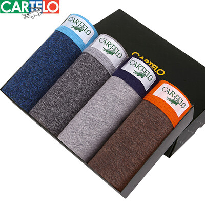 

CARTELO Mens Underwear Cotton Mid-Waist Boxer Mens Shorts Breathable Underpants Wide Side Seamless Trousers 4 Pack  175100