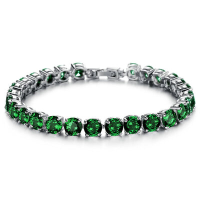 

Yoursfs® 18K Whitec Gold Plated Simulated Emerald Tennis Bracelet Use High Quanlity Zircon Fashion Jewelry TYDB928L
