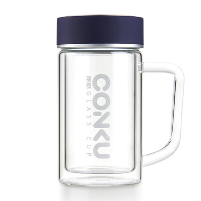 

Холодная (CONKU) двойная стеклянная чашка 320ML с ручкой для мужчин и женщин бизнес-чашка синяя CK-8076