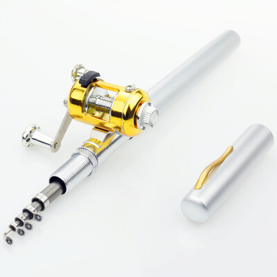 

Portable Pocket Telescopic Mini Fishing Pole Aluminum Alloy Pen Shape Fishing Rod With Reel Wheel