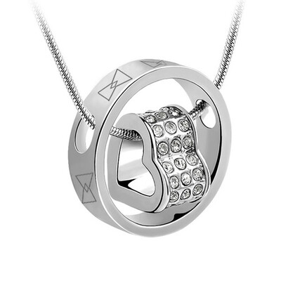 

Yoursfs "LOVE YOU FOREVER" White Gold Plated Heart in Circle Pendant Necklace with Austrian Crystal Open Heart Silver Necklace Wo