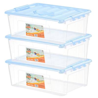 

JEKO&JEKO plastic transparent storage box 12L 3 Pack toy clothes storage box snack storage box portable storage box blue SWB-502
