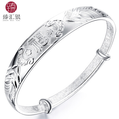 

Zhen Jin silver silver silver word bracelet push section adjustable silver bracelet to send mother Longfeng was Cheung Fuxing high about 34 grams