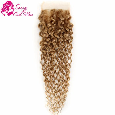 

Peruvian Kinky Curly Closure Free Part Honey Blonde Closure Kinky Curly Hair Weave Closures