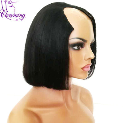 

Shot Bob U Part Human Hair Wigs 100% Brazilian Hair Right Side Openning 1*3 U Part Wig For Black Women Machine Made