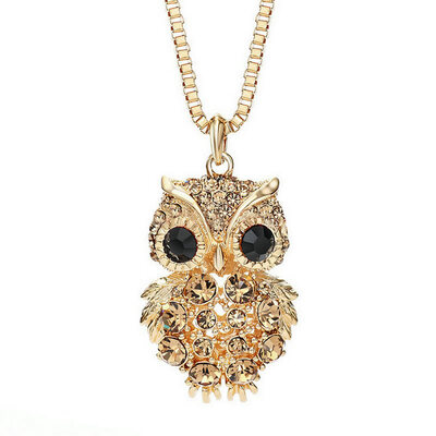 

Yoursfs@ Mothers Day Jewelry Owl Pendant Chain 18K White Gold Plated Charm Sweater Chain Austrian Crystal Long Necklace for Women