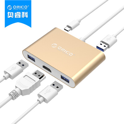 

ORICO RCH3A USB3.0 Splitter Type-c to HD HDMI Hub MACBOOK All-Aluminum HUB Conversion Accessories Gold