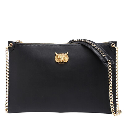 

OMTO Cowhide handbag with the brand owl Shoulder bag Messenger bag Original personality envelope bag with a silver chain