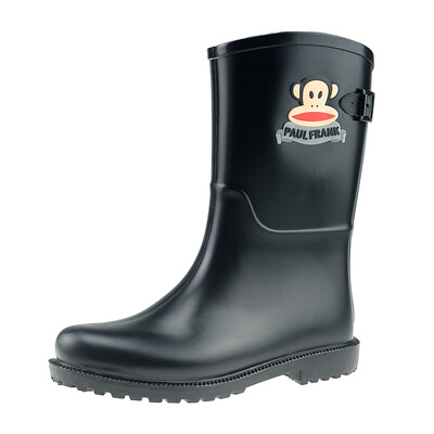

PaulFrank big mouth monkey rain boots ladies tube fashion color buckle rain boots waterproof rubber shoes water shoes PF1004 black 36 yards