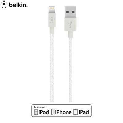 

Belkin Apple MFi Certified Nylon Braided Charging Data Line Lightning Lightning Interface for iPhone7 Plus / 6s Plus White 1.2m