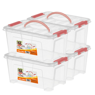 

JEKO&JEKO plastic tabletop small transparent storage box 5L 4 Pack toy storage box snack storage box portable storage box SWB-5276