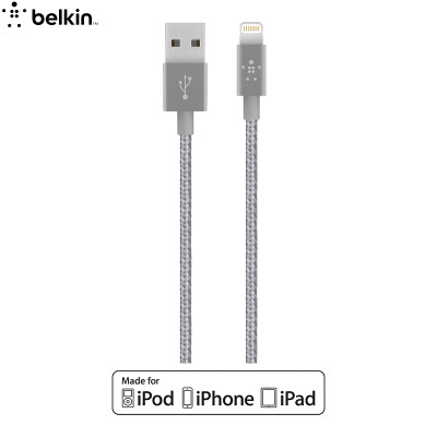 

Belkin Apple MFI сертифицированная нейлоновая плетеная линия для передачи данных Lightning Lightning Interface для iPhone7 Plus / 6s Plus Grey 1.2m